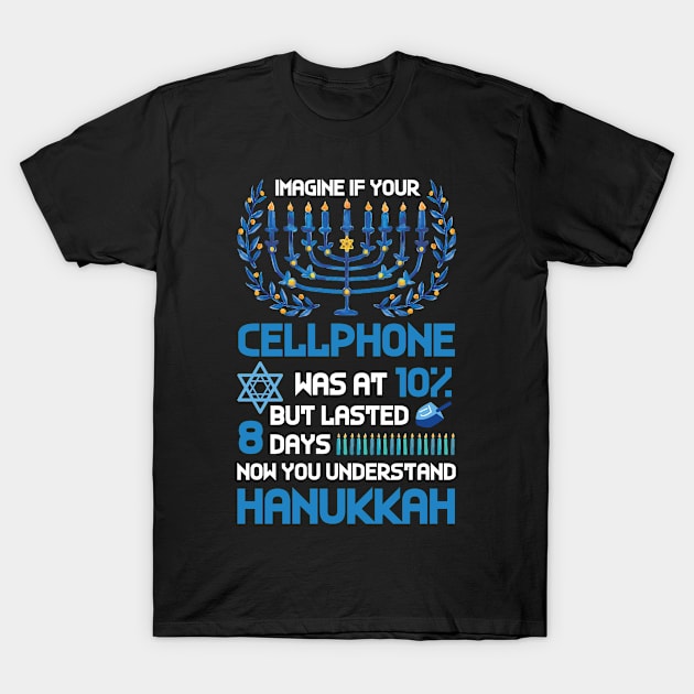 Cute Imagine If Your Cellphone Was At 10% Chanukah Hanukkah T-Shirt by Norine Linan 